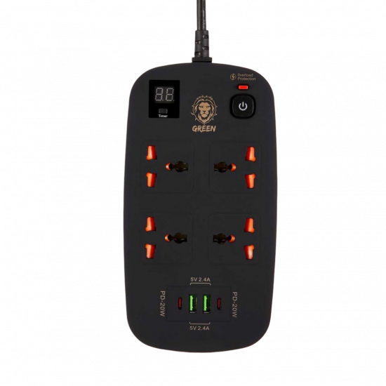 Green Lion 4 AC 2 USB & 2 USB-C PD 40W Multiport Smart Power Socket 3500W 3M - Black Green Lion 4 AC 2 USB & 2 USB-C PD 40W Multiport Smart Power Socket 3500W 3M - Black