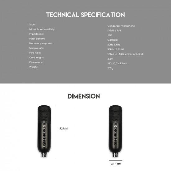 Fantech MCX01 Wired Condeser Microphone - Black Fantech MCX01 Wired Condeser Microphone - Black