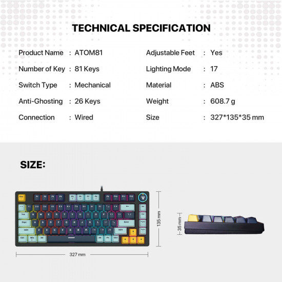 Fantech MK875V2 Wired Mechanical Keyboard - Navy with Blue Switch