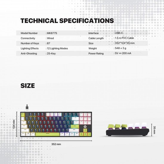Fantech MK877S Wired Mechanical Keyboard - Blue - Red Switch Fantech MK877S Wired Mechanical Keyboard - Blue - Red Switch