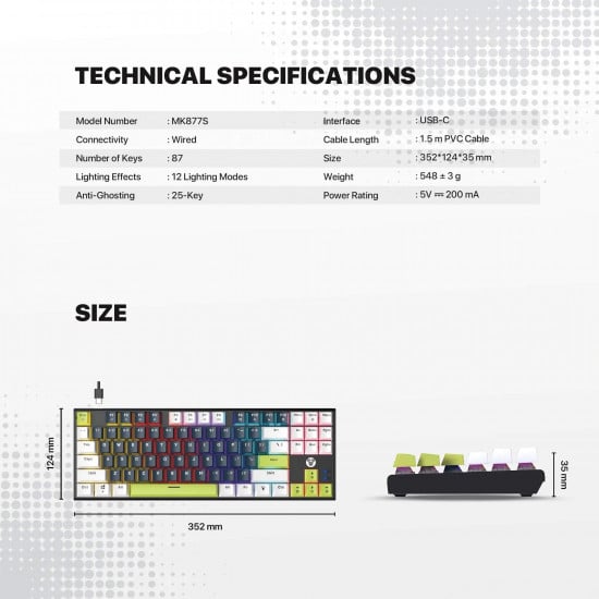 Fantech MK877S Wired Mechanical Keyboard - White - Blue Switch Fantech MK877S Wired Mechanical Keyboard - White - Blue Switch