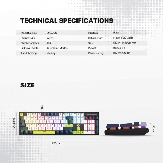 Fantech MK878S Wired Mechanical Keyboard - Blue - Red Switch Fantech MK878S Wired Mechanical Keyboard - Blue - Red Switch