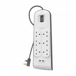 Belkin 6 Outlets 2M Surge Protection Strip with 2 USB Ports Belkin 6 Outlets 2M Surge Protection Strip with 2 USB Ports