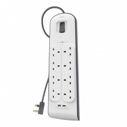 Belkin 8 Outlets 2M Surge Protection Strip with 2 USB Ports Belkin 8 Outlets 2M Surge Protection Strip with 2 USB Ports