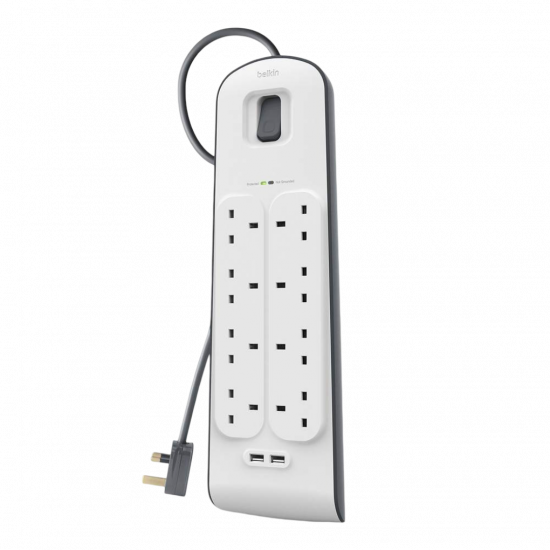 Belkin 8 Outlets 2M Surge Protection Strip with 2 USB Ports Belkin 8 Outlets 2M Surge Protection Strip with 2 USB Ports
