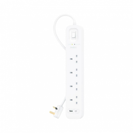 Belkin 4 Outlets 2M Surge Protection Strip with 2 USB Ports (TypeC+A) Belkin 4 Outlets 2M Surge Protection Strip with 2 USB Ports (TypeC+A)