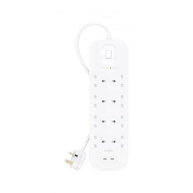 Belkin 8 Outlets 2M Surge Protection Strip with 2 USB Ports (TypeC+A) Belkin 8 Outlets 2M Surge Protection Strip with 2 USB Ports (TypeC+A)