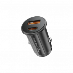 Porodo Blue 30W USB-A+C Port Car Charger with C to C .9m Cable - Black