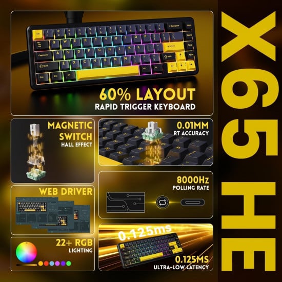 Attack Shark X65HE Wired RGB Mechanical Keyboard – Magnetic Switch - Starry Black Attack Shark X65HE Wired RGB Mechanical Keyboard – Magnetic Switch - Starry Black