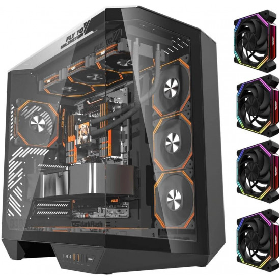 darkFlash DY470 ATX Case with 4 Fans - Black