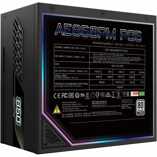 Gigabyte Aorus Elite 850W - 80 Plus Platinum - Fully Modular - PSU