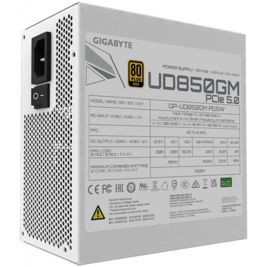 Gigabyte UD850GM PG5W 850W - 80 Plus Gold - Fully Modular - PSU - White Gigabyte UD850GM PG5W 850W - 80 Plus Gold - Fully Modular - PSU - White