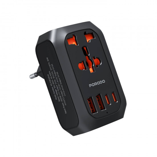 Porodo 2500W EU Pin Travel Adapter - Black Porodo 2500W EU Pin Travel Adapter - Black