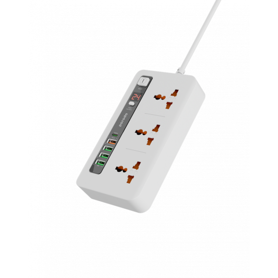 Porodo 4 AC Power Socket with USB A x2 USB C x4 UK 3M Wire - White Porodo 4 AC Power Socket with USB A x2 USB C x4 UK 3M Wire - White