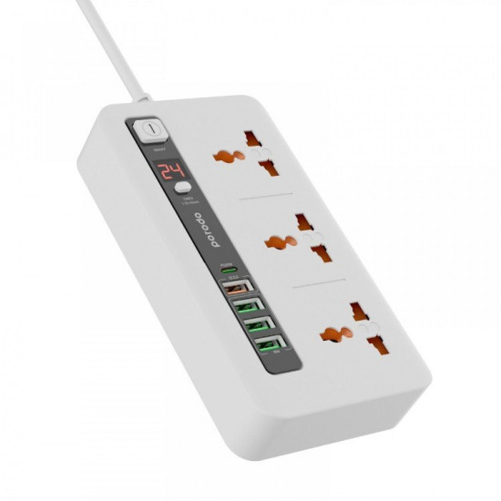 Porodo 4 AC Power Socket with USB A x2 USB C x4 UK 3M Wire - White Porodo 4 AC Power Socket with USB A x2 USB C x4 UK 3M Wire - White