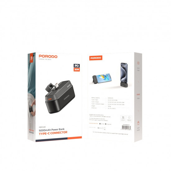 Porodo 5000mAh Power Bank with Type-C Connector - Black Porodo 5000mAh Power Bank with Type-C Connector - Black