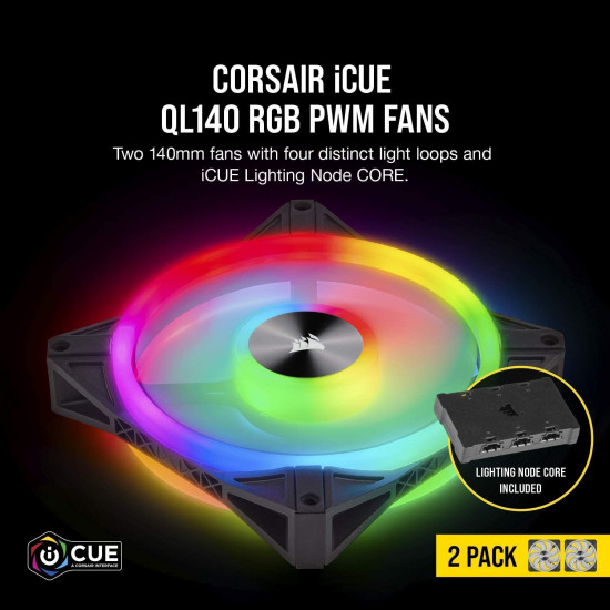 Corsair iCUE QL140 RGB 140mm PWM fan 2 pack - Black Corsair iCUE QL140 RGB 140mm PWM fan 2 pack - Black