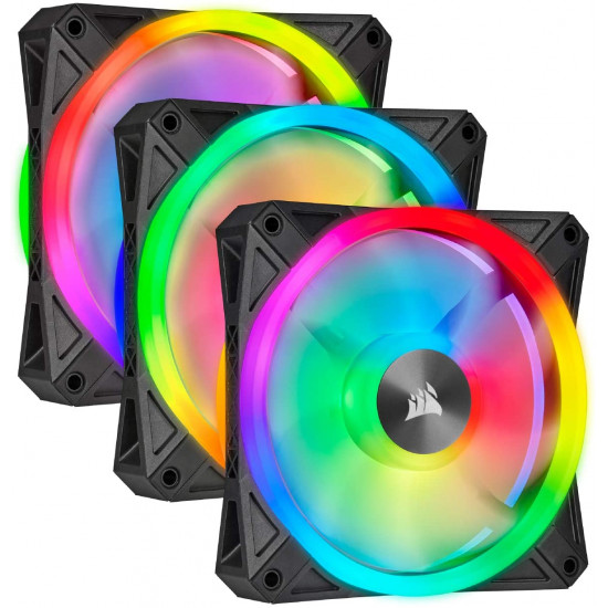 Corsair iCUE QL120 RGB 120mm PWM Triple Fan with Lighting Node CORE - Black Corsair iCUE QL120 RGB 120mm PWM Triple Fan with Lighting Node CORE - Black