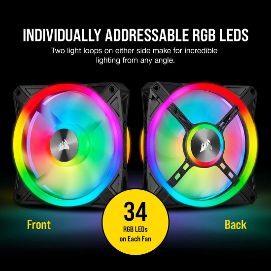 Corsair iCUE QL120 RGB 120mm PWM Triple Fan with Lighting Node CORE - Black Corsair iCUE QL120 RGB 120mm PWM Triple Fan with Lighting Node CORE - Black