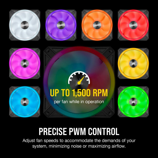 Corsair iCUE QL120 RGB 120mm PWM Triple Fan with Lighting Node CORE - Black Corsair iCUE QL120 RGB 120mm PWM Triple Fan with Lighting Node CORE - Black